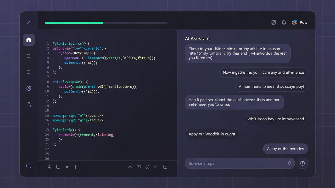 [16:9] Interactive coding tutorial with AI + Screen showing code examples, AI explanations, step-by-step guide + Educational tech interface, modern learning platform, clean design + Neon lighting, indigo and green accents, dark theme + Wide angle, screen composition, tutorial interface + High quality, detailed educational UI, modern learning platform